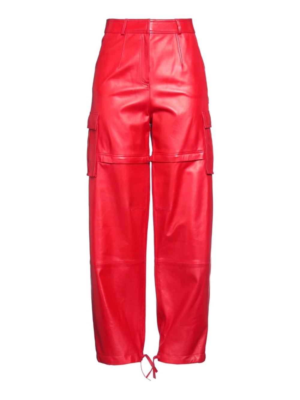 Women's Red Soft Lamb Leather Cargo Pants- AndreAdamo